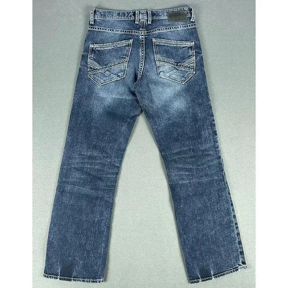 BKE Jeans Mens 32x31 Blue Jake Straight Whiskered Distressed Thick Stitch Denim - Picture 3 of 11